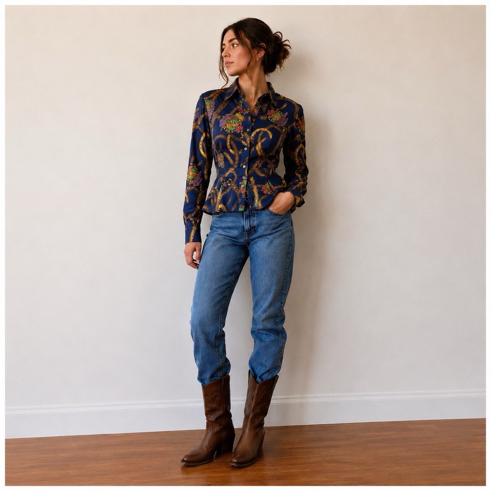 Vintage Ralph Lauren  Shirt 2P Equestrian Button Up Peplum Preppy Old Money